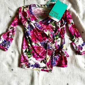 SOLD NWT Posh Peanut floral baby kimono wrap top long sleeve pink purple ruffle